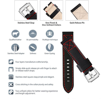 Boshek Black With Red Contrast Stitching Genuine Leather Watch Strap for Quick Release and Self Changeable FS337