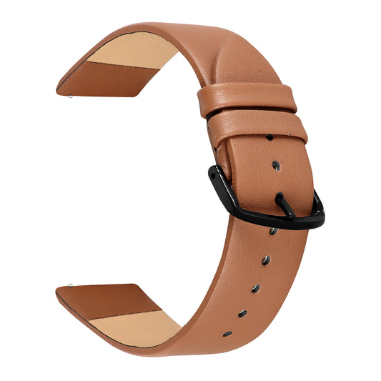 Boshek Solid Brown Genuine Leather Black Buckle Watch Strap for Quick Release and Self Changeable FS339