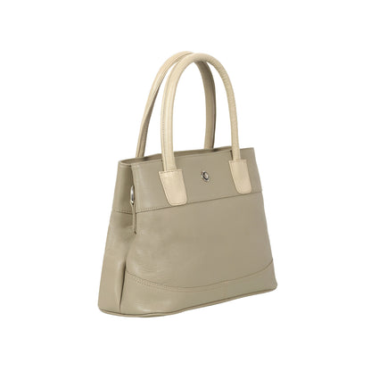 Omax Beige Solid Genuine Leather Stylish Double Compartment Shoulder, Tote Handbag for Women LTHRL4