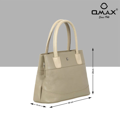 Omax Beige Solid Genuine Leather Stylish Double Compartment Shoulder, Tote Handbag for Women LTHRL4