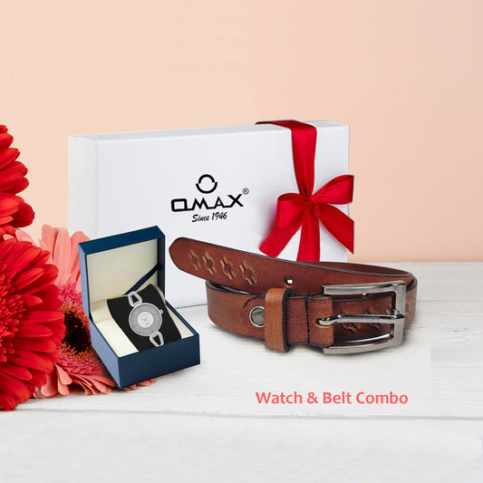 Omax Perfect Gift for Her - Omax Watch and Real Leather Belt Combo FBG01
