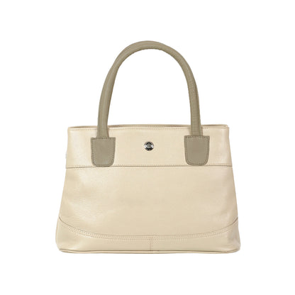 Omax Beige Solid Genuine Leather Stylish Double Compartment Shoulder, Tote Handbag for Women LTHRL4