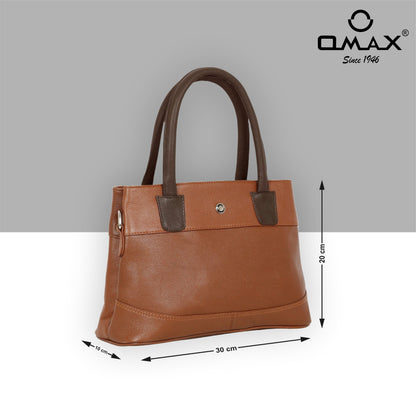 Omax Tan Solid Genuine Leather Stylish Double compartment Shoulder, tote Handbag for Women LTHRL4