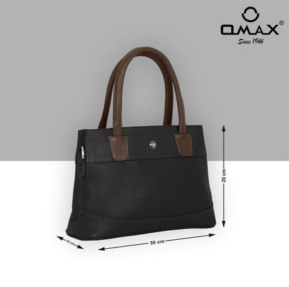 Omax Black Solid Genuine Leather Stylish Double Compartment Shoulder, Tote Handbag for Women LTHRL4