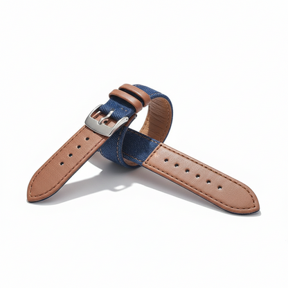 Omax Denim Dark Blue & tan Leather Watch Strap for Men | Stylish & Durable Replacement Band