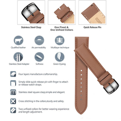 Boshek Brown Genuine Leather Watch Strap for Quick Release and Self Changeable FS315