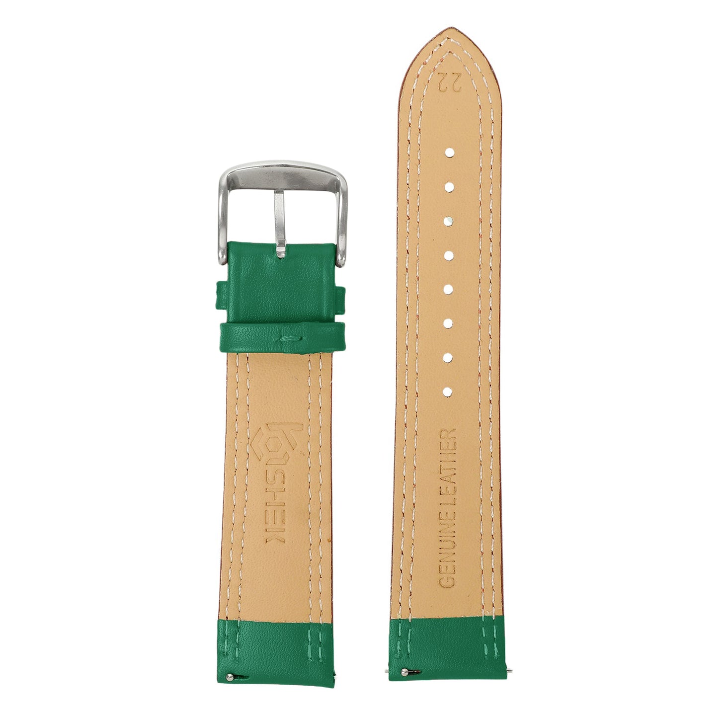 Boshek Green Solid Genuine Leather Watch Strap for Quick Release and Self Changeable FS347