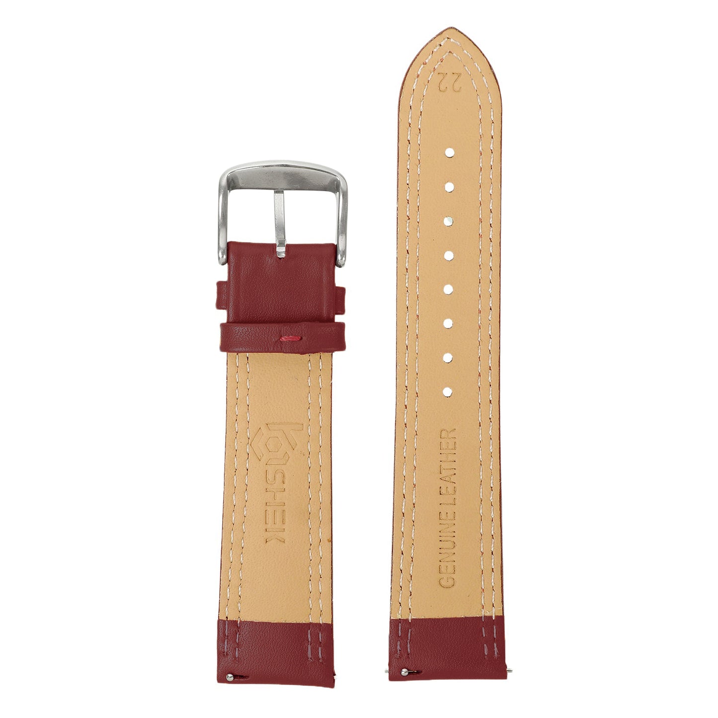 Boshek Burgundy Solid Genuine Leather Watch Strap for Quick Release and Self Changeable FS347