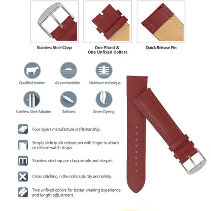 Boshek Burgundy Solid Genuine Leather Watch Strap for Quick Release and Self Changeable FS347