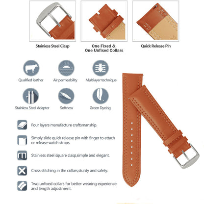 Boshek Orange Solid Genuine Leather Watch Strap for Quick Release and Self Changeable FS347