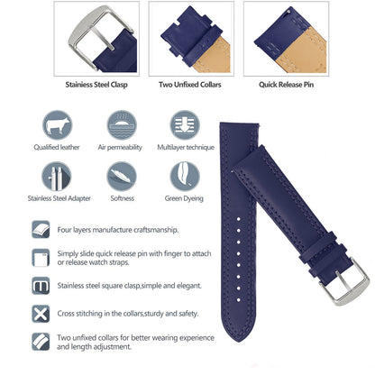 Boshek Blue Solid Genuine Leather Watch Strap for Quick Release and Self Changeable FS347