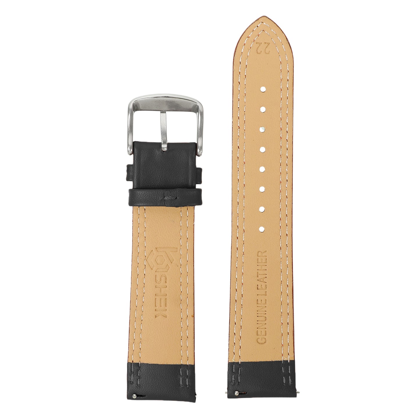 Boshek Black Solid Genuine Leather Watch Strap for Quick Release and Self Changeable  FS347