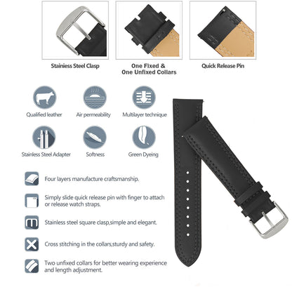 Boshek Black Solid Genuine Leather Watch Strap for Quick Release and Self Changeable  FS347