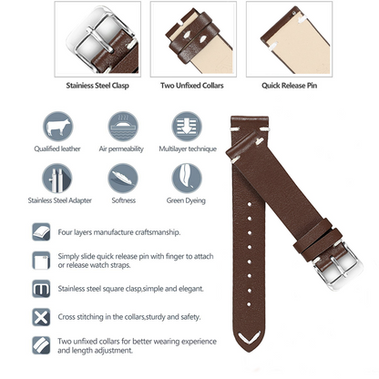 Boshek Brown Genuine Leather Unique Watch Strap for Quick Release and Self Changeable FS325