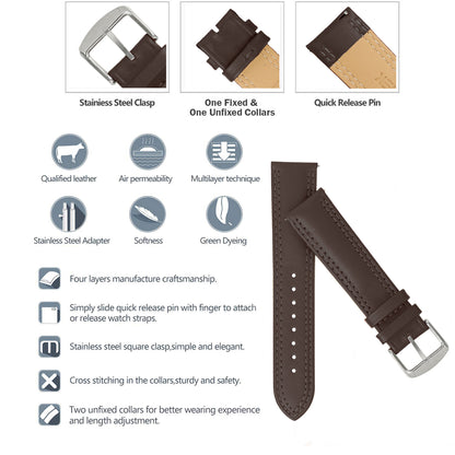 Boshek Dark Brown Solid Genuine Leather Watch Strap for Quick Release and Self Changeable FS347