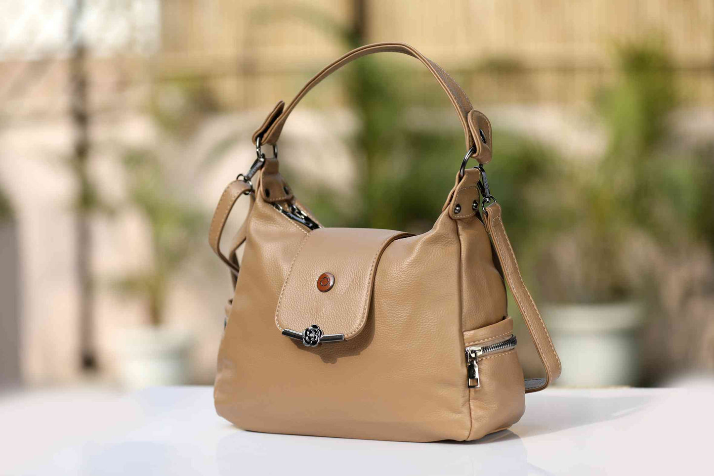 Tan Handbag for Women – OMAX H01 PU Leather Shoulder Bag for Daily & Party Use