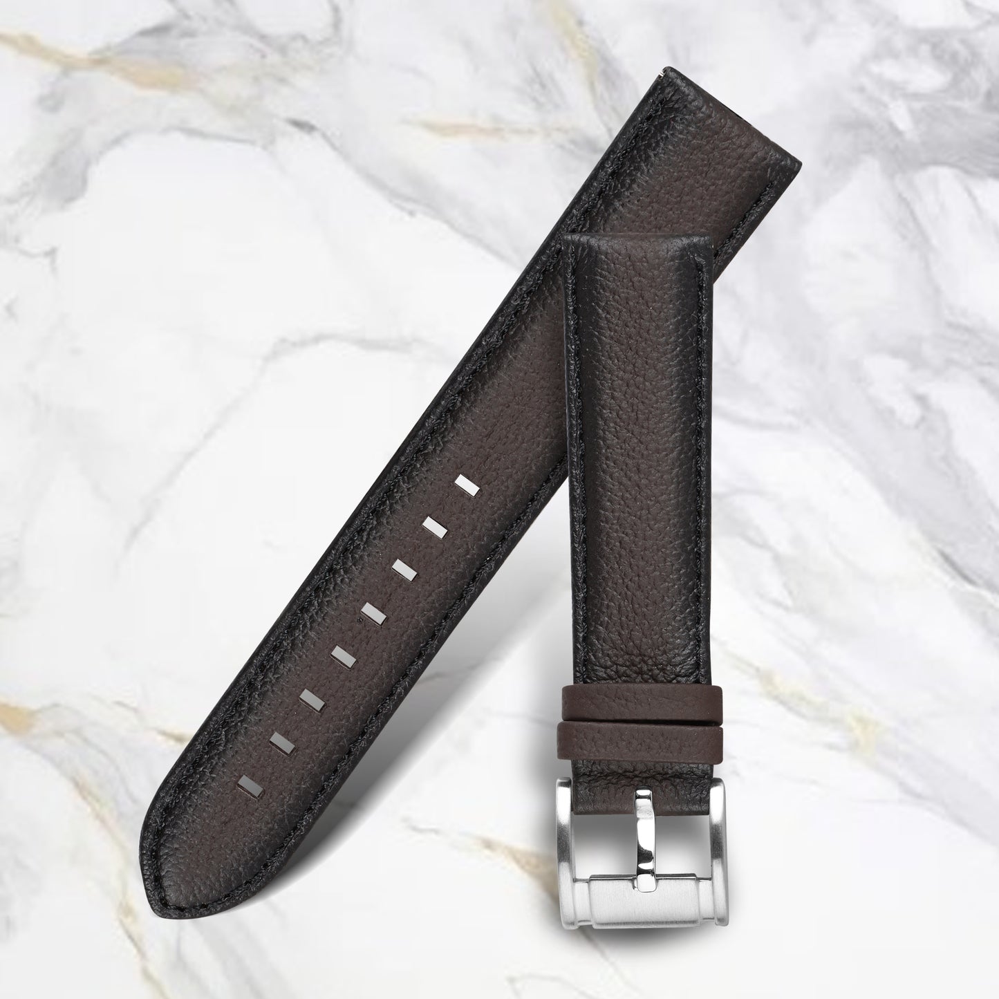 Boshek Brown Genuine Leather,Silver Buckle Watch Strap for Quick Release and Self Changeable FS344