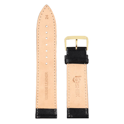 Boshek Solid Black Genuine Leather Golden Buckle Watch Strap for Quick Release and Self Changeable FS318