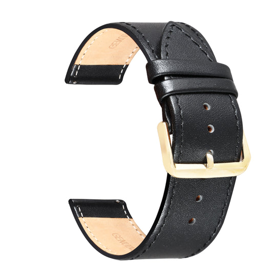Boshek Brown Genuine Leather Design Watch Strap. Gold Buckle Quick Release and Self Changeable FS306-BK-24-G