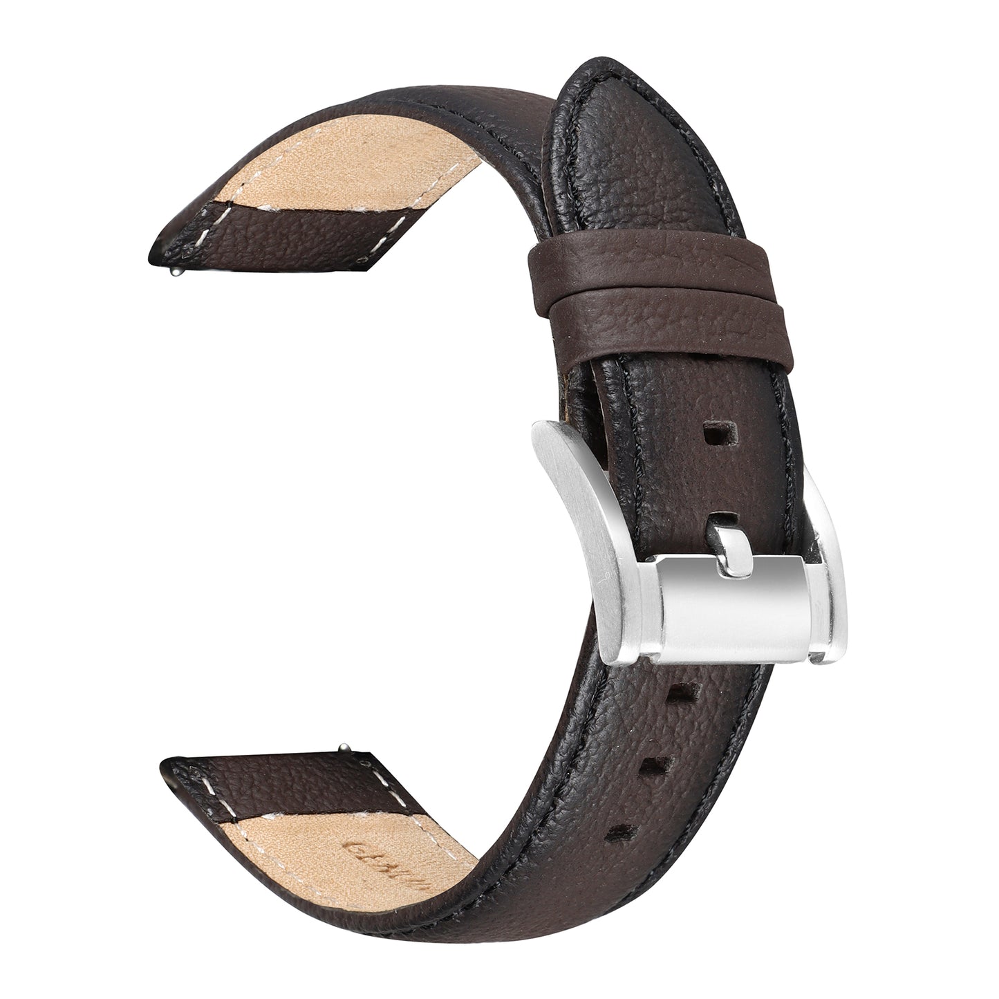 Boshek Brown Genuine Leather,Silver Buckle Watch Strap for Quick Release and Self Changeable FS344