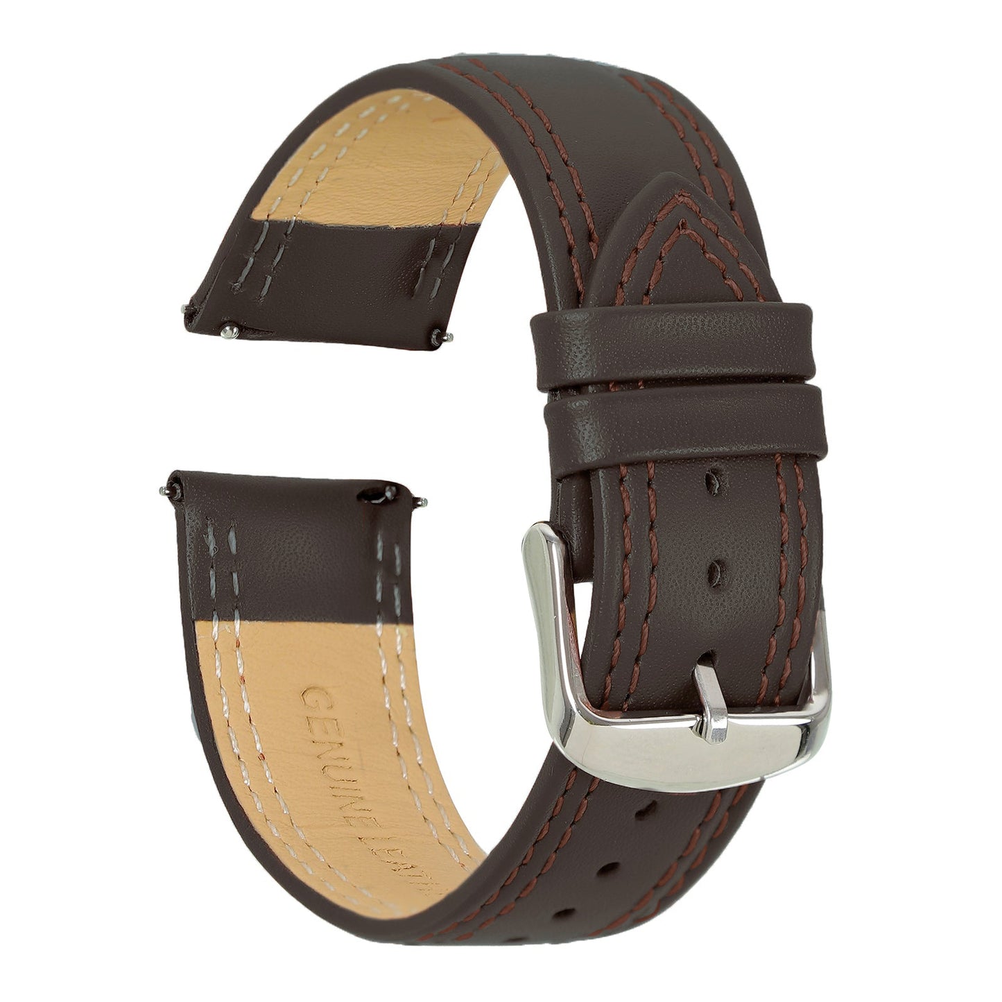 Omax dark brown 22mm Solid Genuine Leather Watch Strap-Double Stitch for Quick Release and Self Changeable FS347