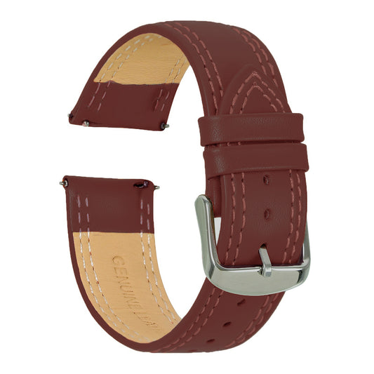 Boshek Burgundy Solid Genuine Leather Watch Strap for Quick Release and Self Changeable FS347