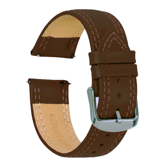 Omax 22mm Brown Solid Genuine Leather Watch Strap for Quick Release and Self Changeable FS347