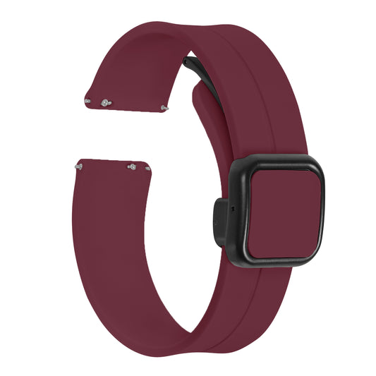 Omax 22 MM Maroon Magnetic Folding Clasp Silicone Strap Smart Watch Replacement Band Universal Strap Compatible with All Brands Watch FSS10-MN-22-BK