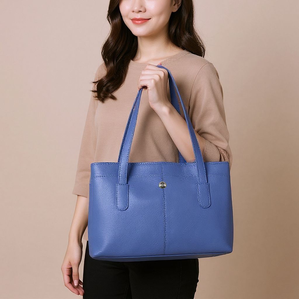 Omax Blue Genuine Leather Double Compartment Shoulder Handbag for Women LTHRL6