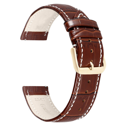 Boshek Brown Genuine Leather Croco White Contrast Stitched  Watch Strap for Quick Release FS353