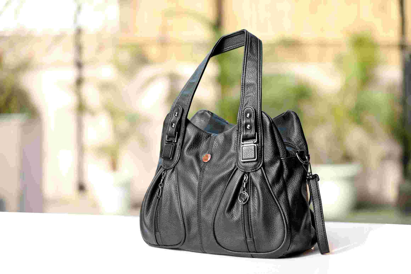Black PU Leather Handbag for Women – OMAX OMB-401 Shoulder & Crossbody Bag - back view