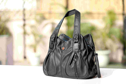 Black PU Leather Handbag for Women – OMAX OMB-401 Shoulder & Crossbody Bag - back view