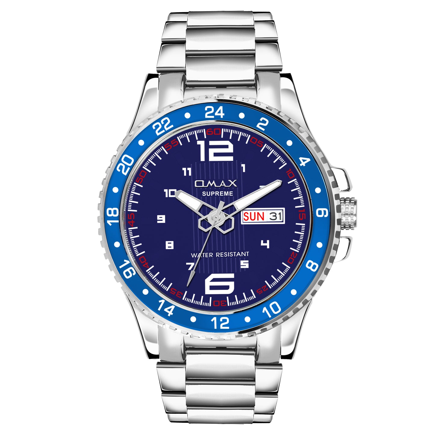 Omax Blue Dial Stainless Steel Watch for Men SS374