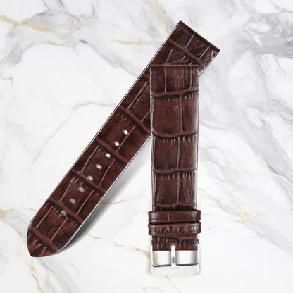 Boshek Brown Genuine Leather Silver Buckle  Croco Design Watch Strap for Quick Release and Self Changeable FS351