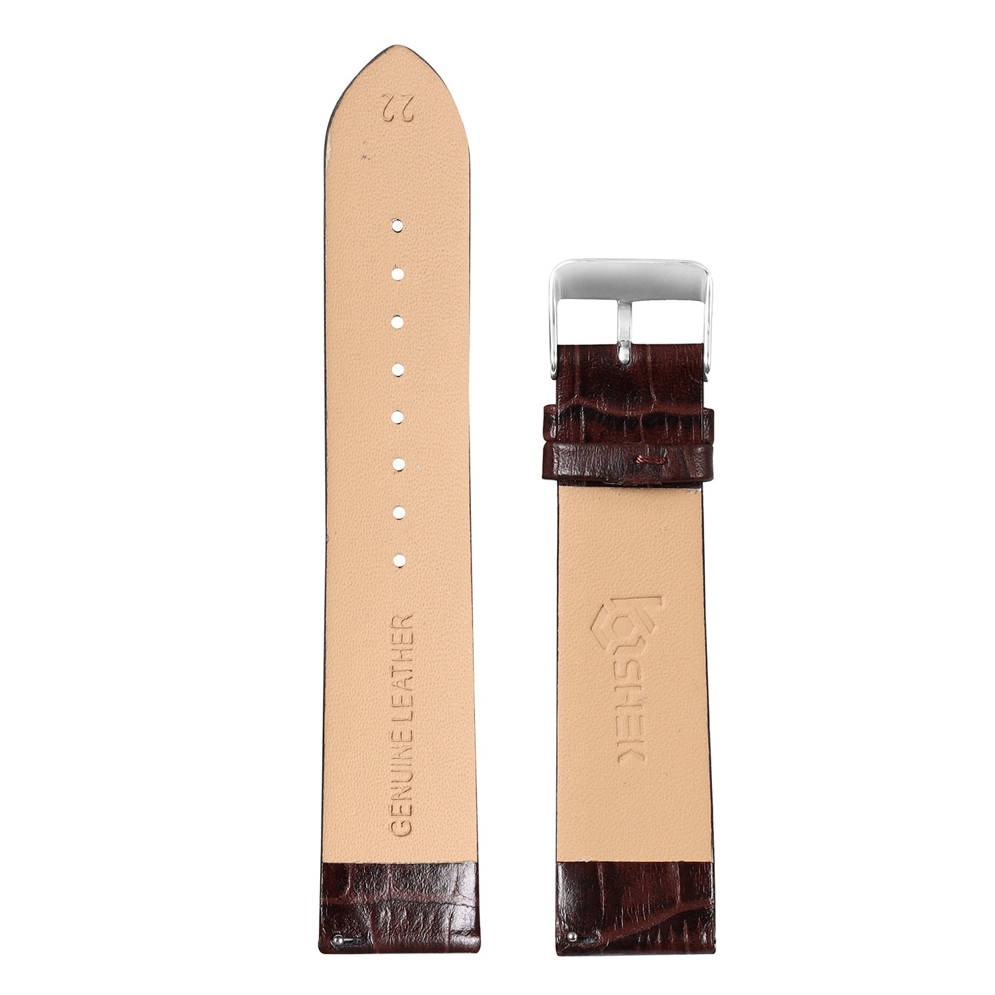 Boshek Brown Genuine Leather Silver Buckle  Croco Design Watch Strap for Quick Release and Self Changeable FS351