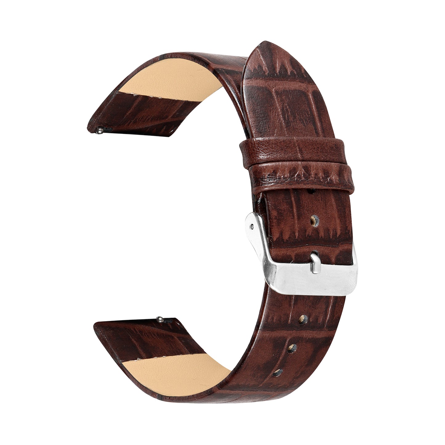 Boshek Brown Genuine Leather Silver Buckle  Croco Design Watch Strap for Quick Release and Self Changeable FS351