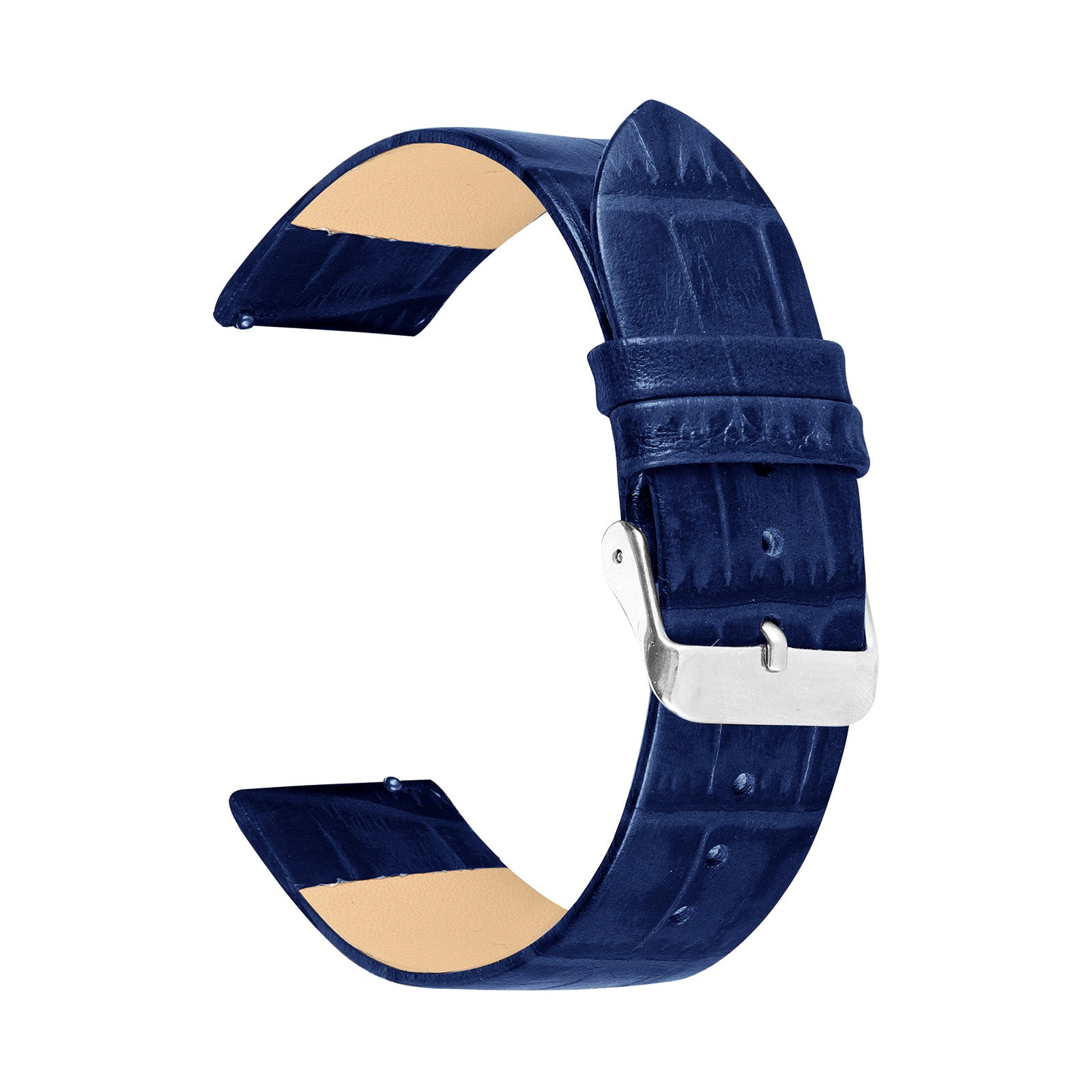 Boshek Blue Genuine Leather Silver Buckle  Croco Design Watch Strap for Quick Release and Self Changeable FS351-BL-22-S - FS351 - front view