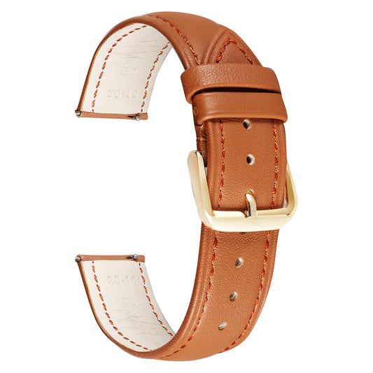 Boshek Tan Color Plain Genuine Leather Watch Strap for Quick Release and Self Self Changeable FS306_Gold