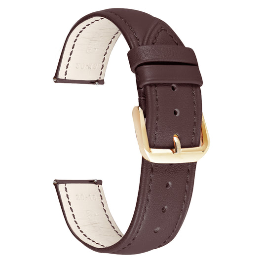 Boshek Brown Color Plain Semi Padded Genuine Leather Watch Strap FS306. Golden buckle Quick Release and Self Changeable.