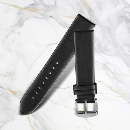 Boshek Black Plain Genuine Leather,Silver Buckle Watch Strap for Quick Release and Self Changeable FS317