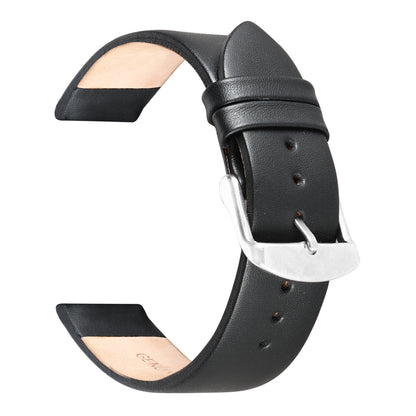 Boshek Black Plain Genuine Leather,Silver Buckle Watch Strap for Quick Release and Self Changeable FS317