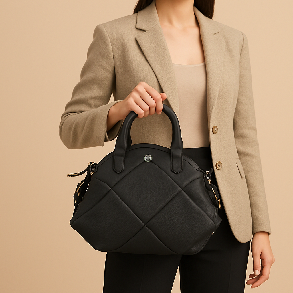 Omax Black Full Grain Genuine Leather Unique Football Style Handbag for Women LTHRL1