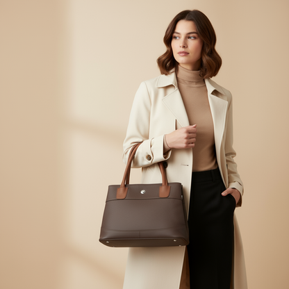 Omax Brown Solid Genuine Leather Stylish Double compartment Shoulder, tote Handbag for Women LTHRL4