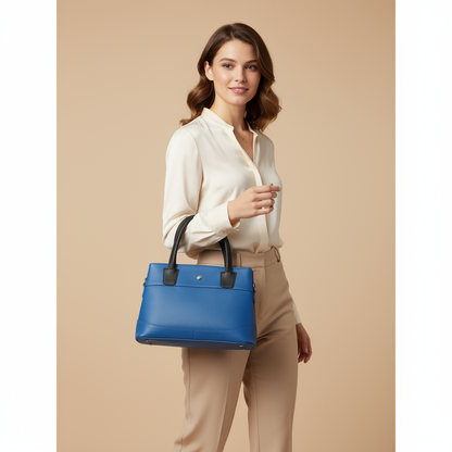 Omax Blue Solid Genuine Leather Stylish Double compartment Shoulder, tote Handbag for Women LTHRL4