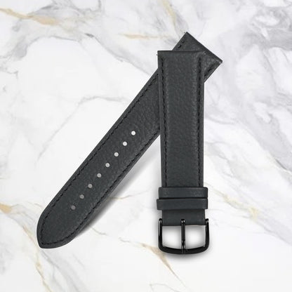 Boshek Black Solid Full Grain Genuine Leather Watch Strap for Quick Release and and Self Changeable FS338