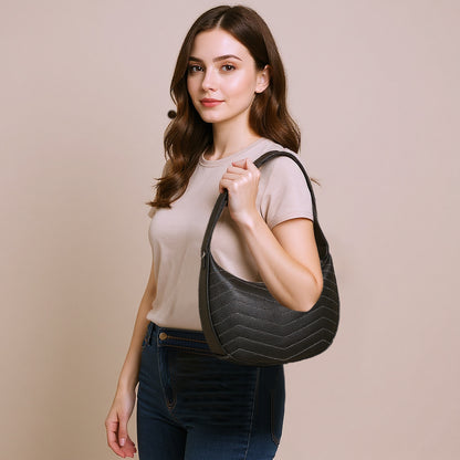 Omax Black Genuine Leather Hobo Sling Ladies Handbag FL45