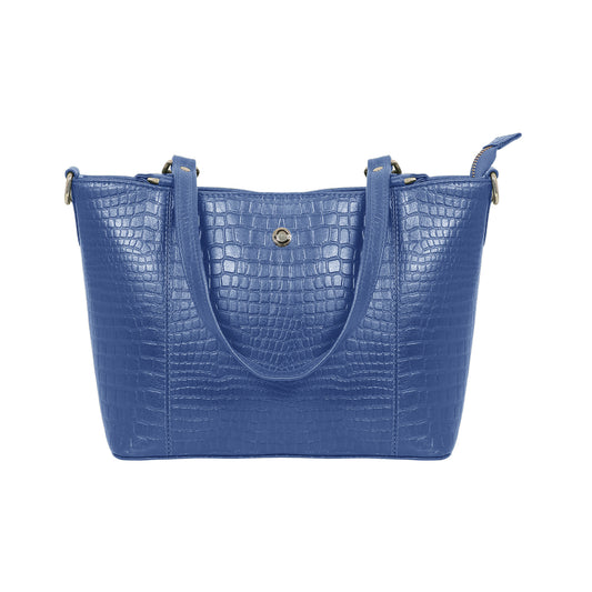 Omax Blue Croco Genuine Leather Meduim Tote Handbag for Women LTHRL7