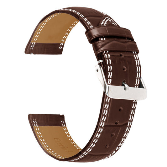 Boshek Brown Genuine Leather Croco Design Watch Strap. Silver Buckle Quick Release and Self Changeable FS354-BR-24-S