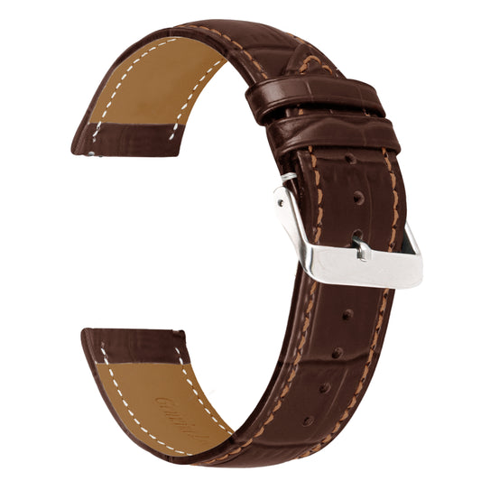 Boshek Brown Genuine Leather Croco Design Watch Strap. Silver Buckle Quick Release and Self Changeable FS354-BR-24-S