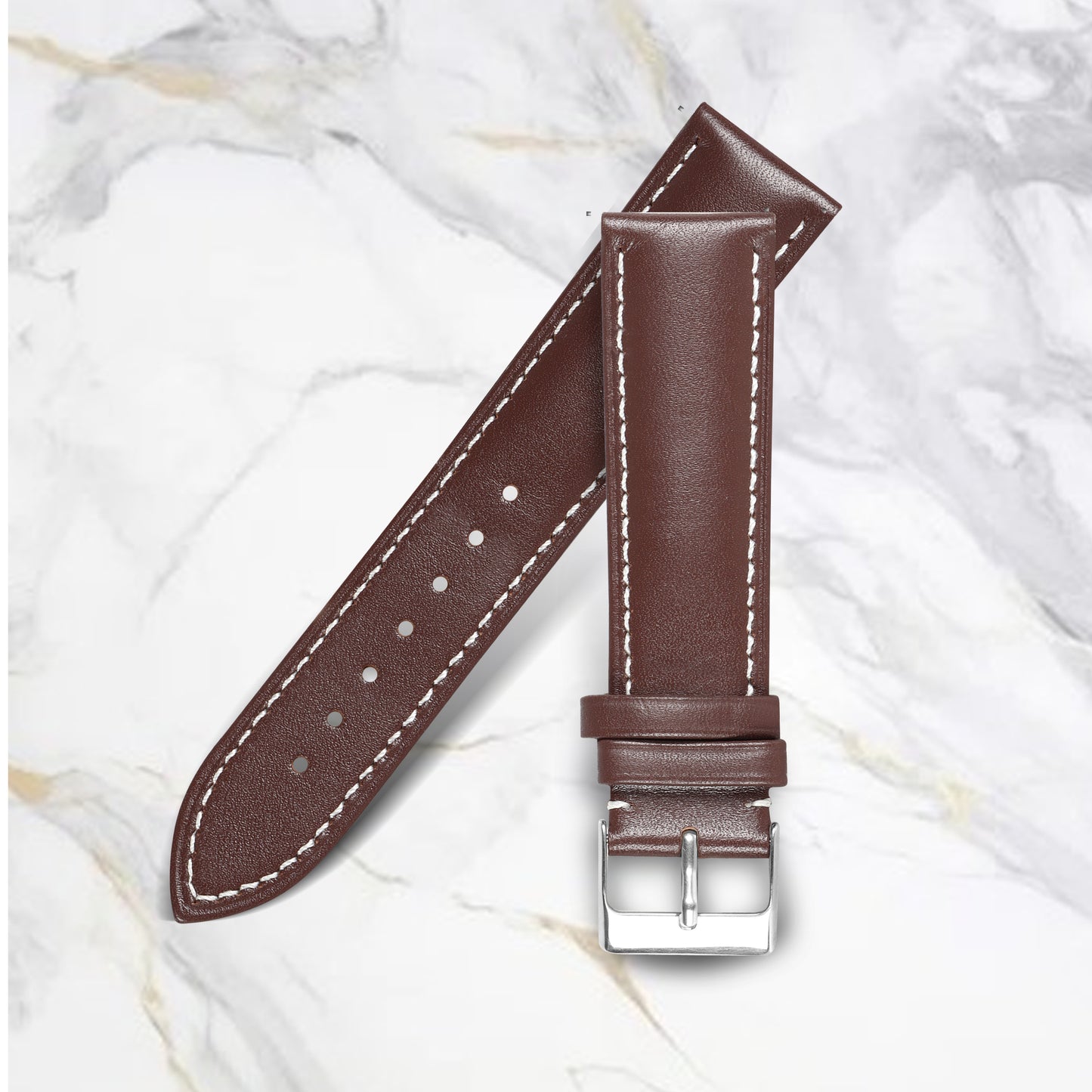 Boshek Genuine Leather Brown With White Contrast Stitched Watch Strap for Quick Release and Self Changeable FS320